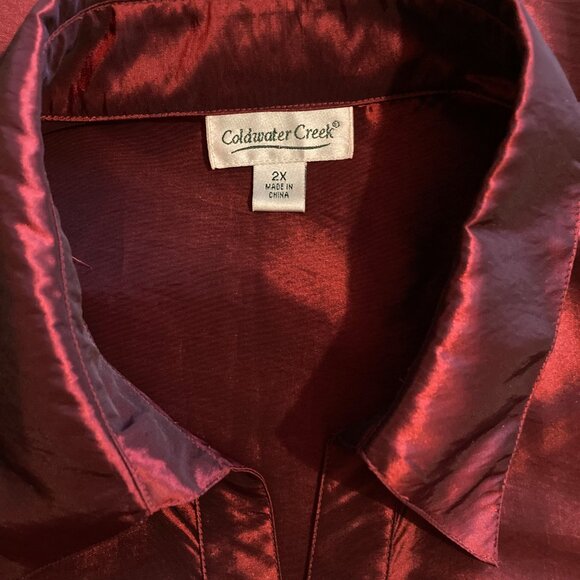 Excellent Condition, SZ 2X, BURGUNDY, Coldwater Creek w/ Beaded Pintucks - Picture 3 of 4